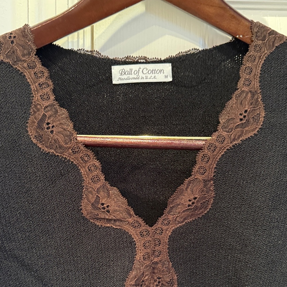 Ball of Cotton Black V-Neck Sweater with Brown Lace